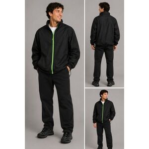 Crest Mens Windbreaker Jacket Black Neon Green Full Zip Lightweight Size XL L